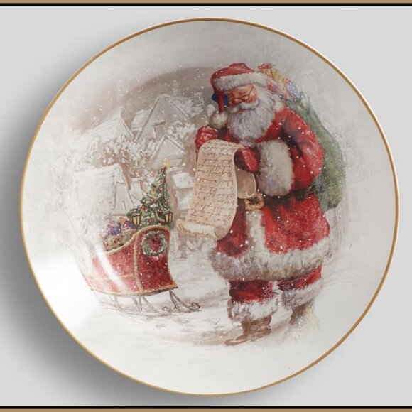 NEW RARE Pottery Barn Large Nostalgic Santa Serving Bowl 13.25" D x 3" H NIB - Picture 2 of 5